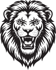 Obraz premium Roaring lion head with fierce expression Vector