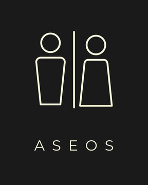 Cartel de Aseos Elegante con Iconos de G&eacute;nero - Se&ntilde;al&eacute;tica de Ba&ntilde;os Premium en Negro y Dorado