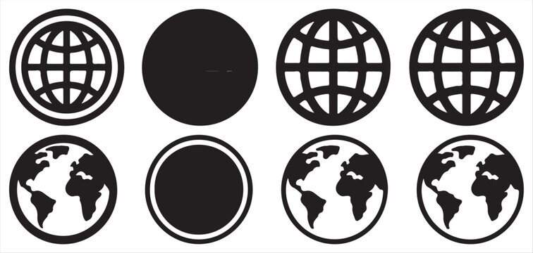 Abstract solid globe circle icon set with reflection vector illustration eps 10