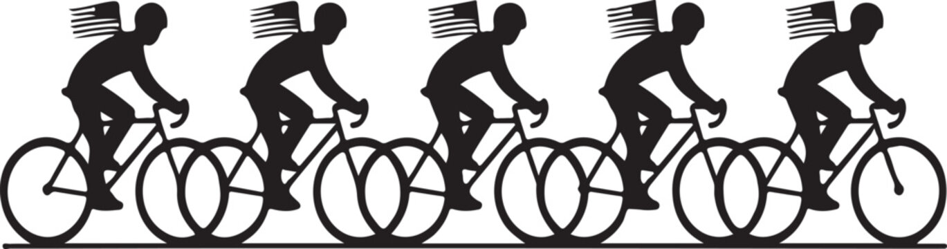 Cyclists with american flags silhouette
