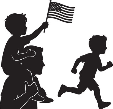 Parent with children and flag silhouette