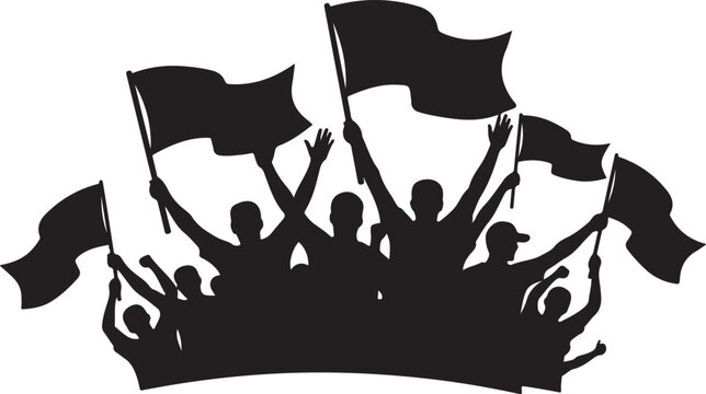 Fans cheering with flags silhouette