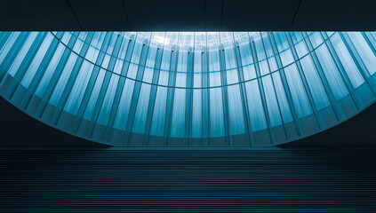 Obraz premium Modern architectural interior with a curved glass ceiling and ribbed floor