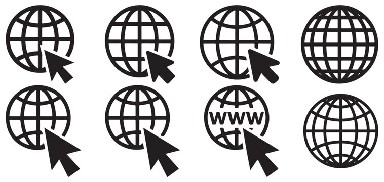 Mouse cursor clicking on globe icon internet symbol vector illustration eps 10