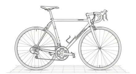 Detailed sketch of a modern road bicycle with thin lines. © Ndanu