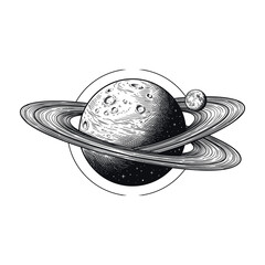 Saturn planet with rings and moons in space, astronomy and science illustration © vector_designer
