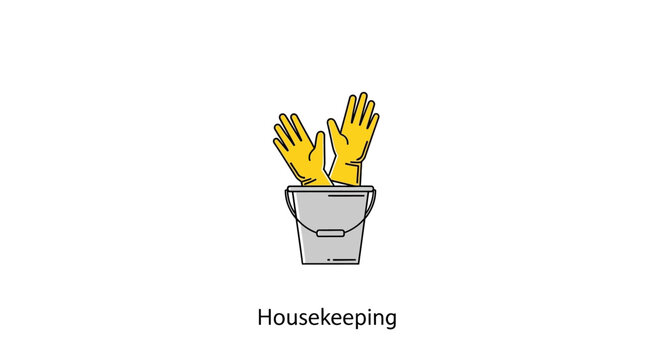 Housekeeping cleaning supplies yellow gloves.
