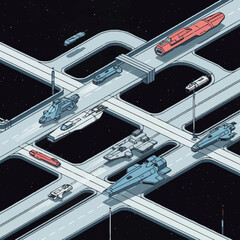 Fototapeta premium Futuristic space ships on highway.