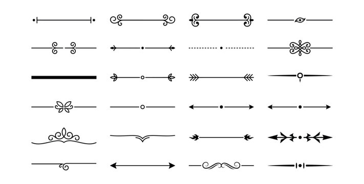 Set of elegant decorative line dividers and borders for classic page layout and design.