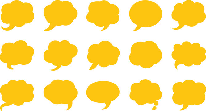 Collection of yellow comic style speech and thought bubbles for dialogue and ideas