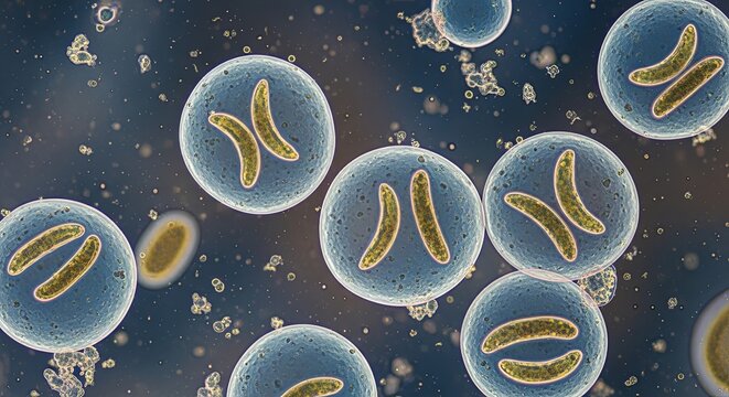 Microscopic view of Giardia lamblia, a parasitic protozoan in microscopy.