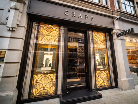 LONDON -  Sloane Street Knightsbridge &ndash; Graff luxury jewelry storefront high end retail.