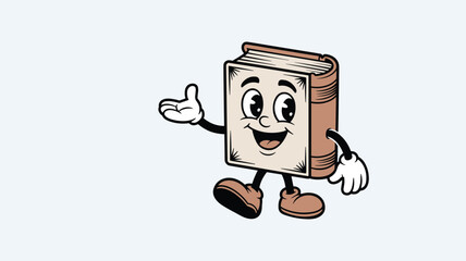 Fototapeta premium Cute cartoon mascot book character with arms and legs smiling.