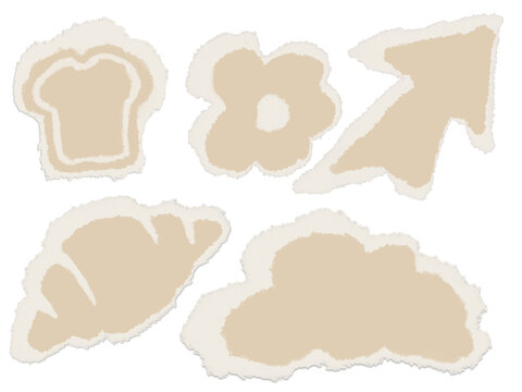 Decorative handmade torn paper craft shapes with floral and heart silhouettes for scrapbooking and DIY design