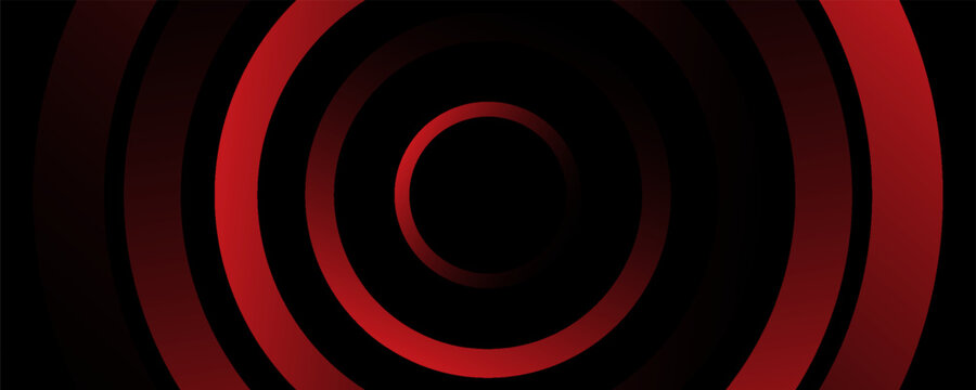 3D red black dynamic techno background on dark space. Tech banner with rotating circles style decoration. Modern graphic design element. Motion lines concept