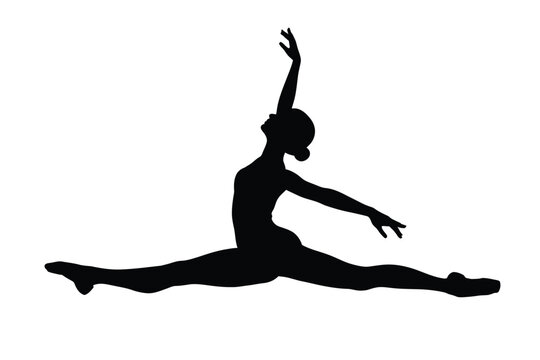Silhouette of a woman performing a dynamic split jump pose