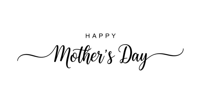 Elegant Happy Mother's Day typography in black script lettering on a white background