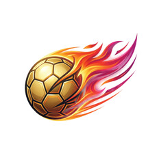 Fototapeta premium Golden Soccer Ball with Colorful Fire Trail, Flaming Gold Football in Motion, Fiery Speed Soccer Logo for Sports Design