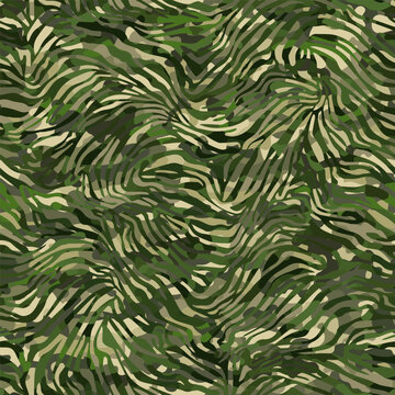 Amazing green and tan zebra camouflage print seamless on linen fabric print