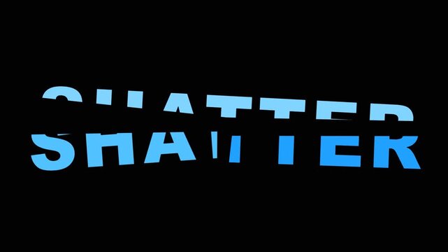 Shattered text effect, broken letters, blue shattered words, black background