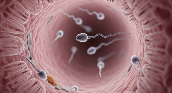 Conception beginning voyage: human reproduce, realistic view, sperm navigate, fertilize process, early develop, female system, internal passage, embryo create.