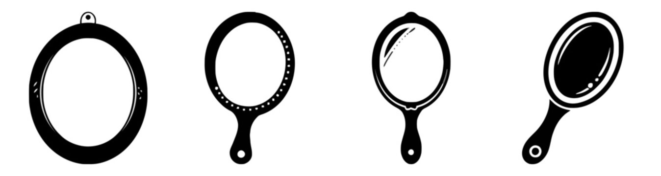 Set of Vintage Hand Mirror and Wall Mirror Icons