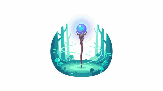Magic Wand with Glowing Orb in Enchanted Forest