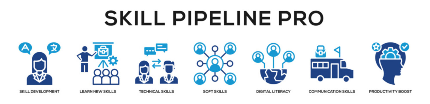 Glyphcolor - Skill Pipeline Pro web banner icon vector illustration concept