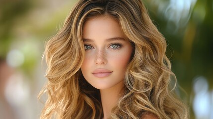 Fototapeta premium Blond woman with wavy hair, close-up