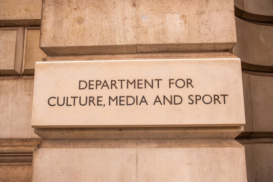LONDON - Department for Culture Media and Sport plaque 100 Parliament Street Whitehall government building