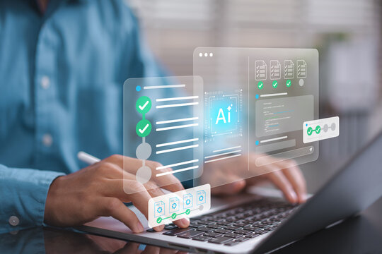 ai automation workflow task management interface with checklist progress tracking on laptop coding dashboard for productivity optimization system integration and efficient digital business process