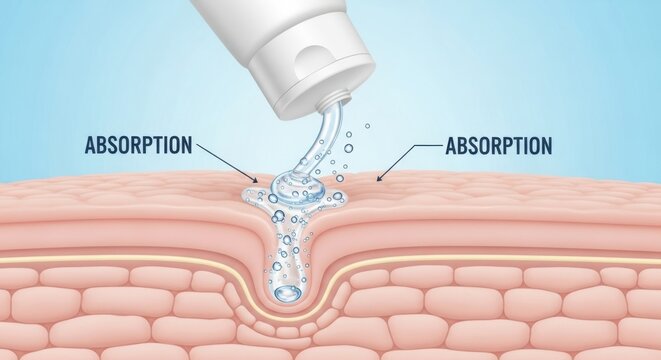 Anatomical illustration of lotion absorption into skin layers