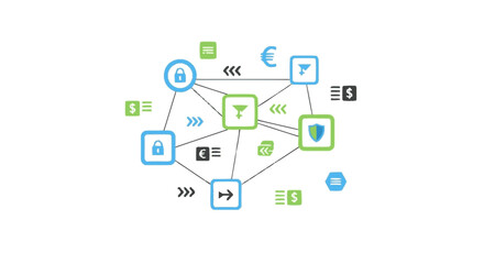 Fototapeta premium Connected business security and finance icons flat vector illustration