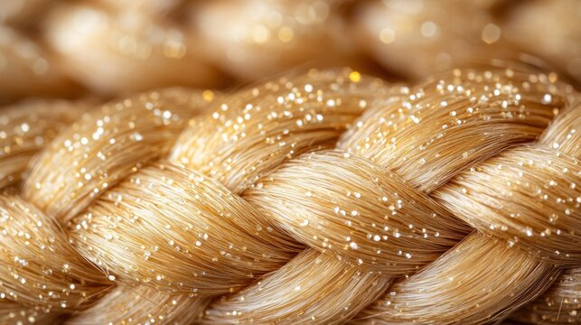 Close-up braided golden cord with glitter