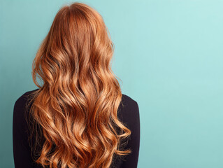 Naklejka premium Woman with perfect curly red hair from behind. Perfect beautiful long red hair.