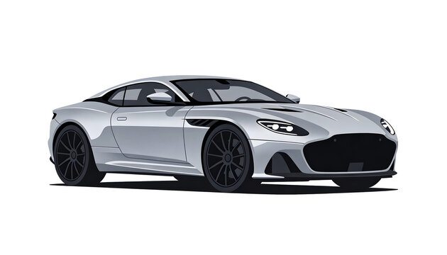 A clean 2D flat vector illustration of a modern silver sport coupe with minimal shading, smooth curves, and a simple background in a professional design style.