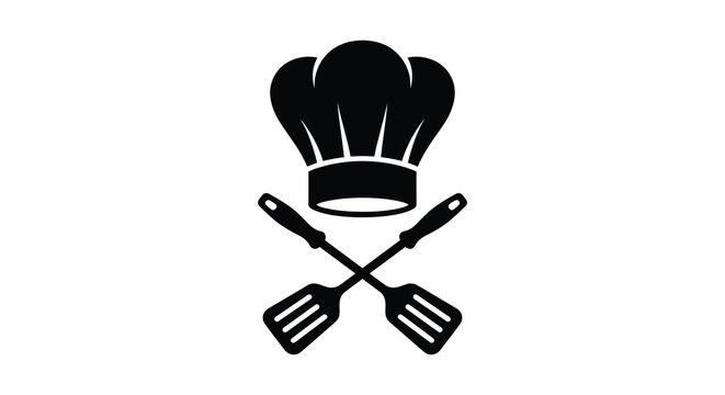 Chef hat with crossed spatulas silhouette high quality