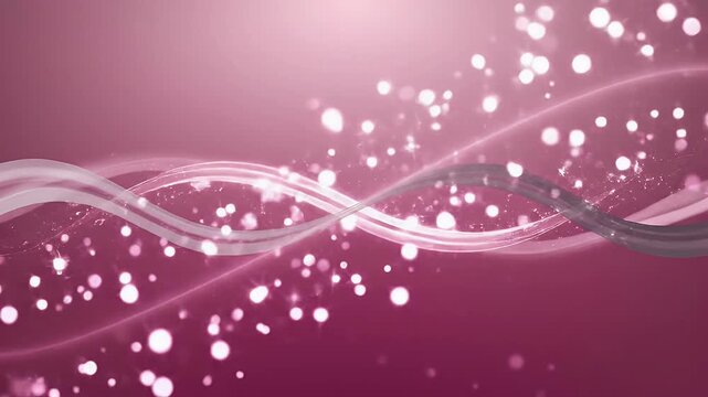 An abstract image features flowing white lines against a soft pink background, creating a dynamic and elegant visual effect.