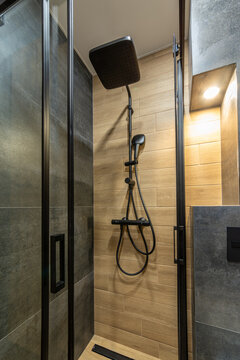 Stylish modern shower.  Elegant bathroom interior design for a contemporary home or hotel.