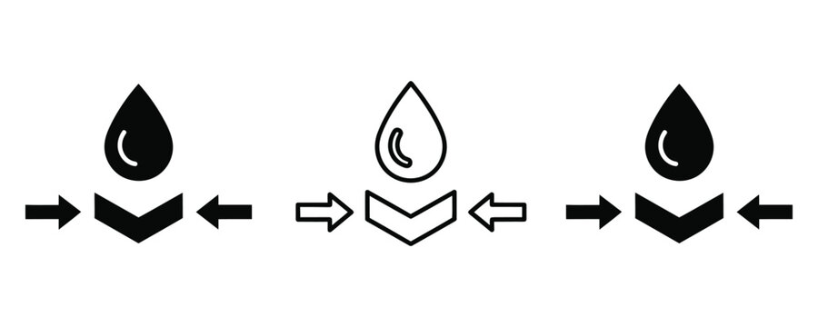 Waterproof icon set, water resistant symbol, liquid protection sign