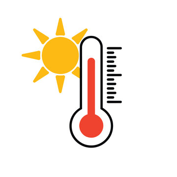 Thermometer and sun icon simple flat vector illustration
