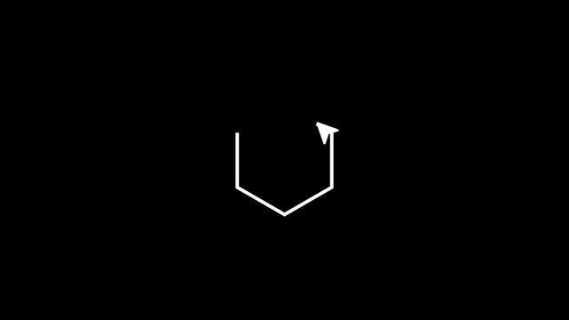 White hexagon line is drawn with mouse pointer animation isolated on black background