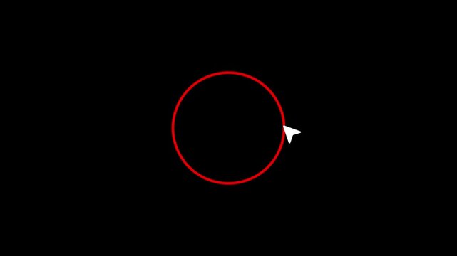 Red circle line is drawn with the mouse pointer animation isolated on black background