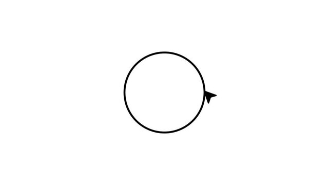 Black circle line is drawn with mouse pointer animation isolated on white background