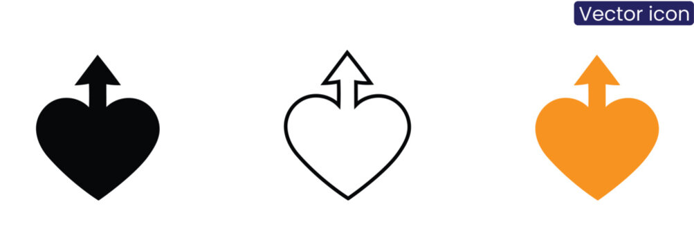 Vector set of heart icons with upward arrow on white background, symbolizing love and growth, ideal for web design and presentations