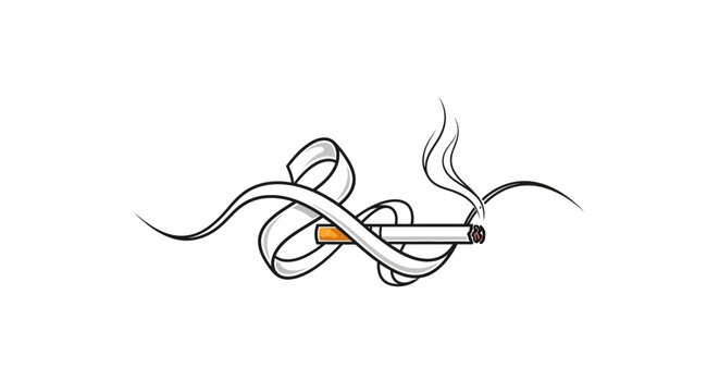 Smoking cigarette with swirling smoke lines.