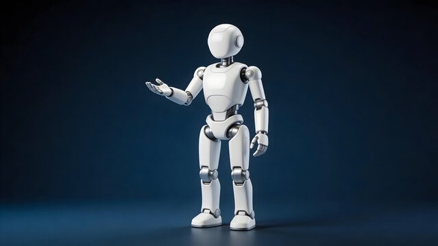 White humanoid robot on dark background