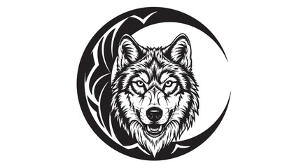 Fototapeta premium Wolf head, lunar design, black and white vector, animal emblem, wildlife logo