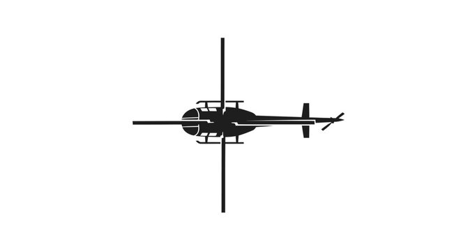 Black helicopter silhouette with rotor blades.