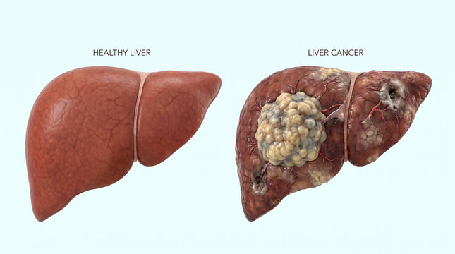 Liver Cancer Tumor vs Healthy Human Liver Anatomy Comparison